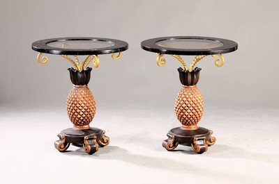 Image Pair of pineapple tables, 21st century, baroque wooden body in the shape of a pineapple, ...