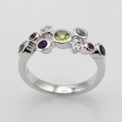 Image Ring mit Farbsteinen und Brillanten, WG 585/000, Brill. zus. ca. 0.06 ct Weiß/si, ...