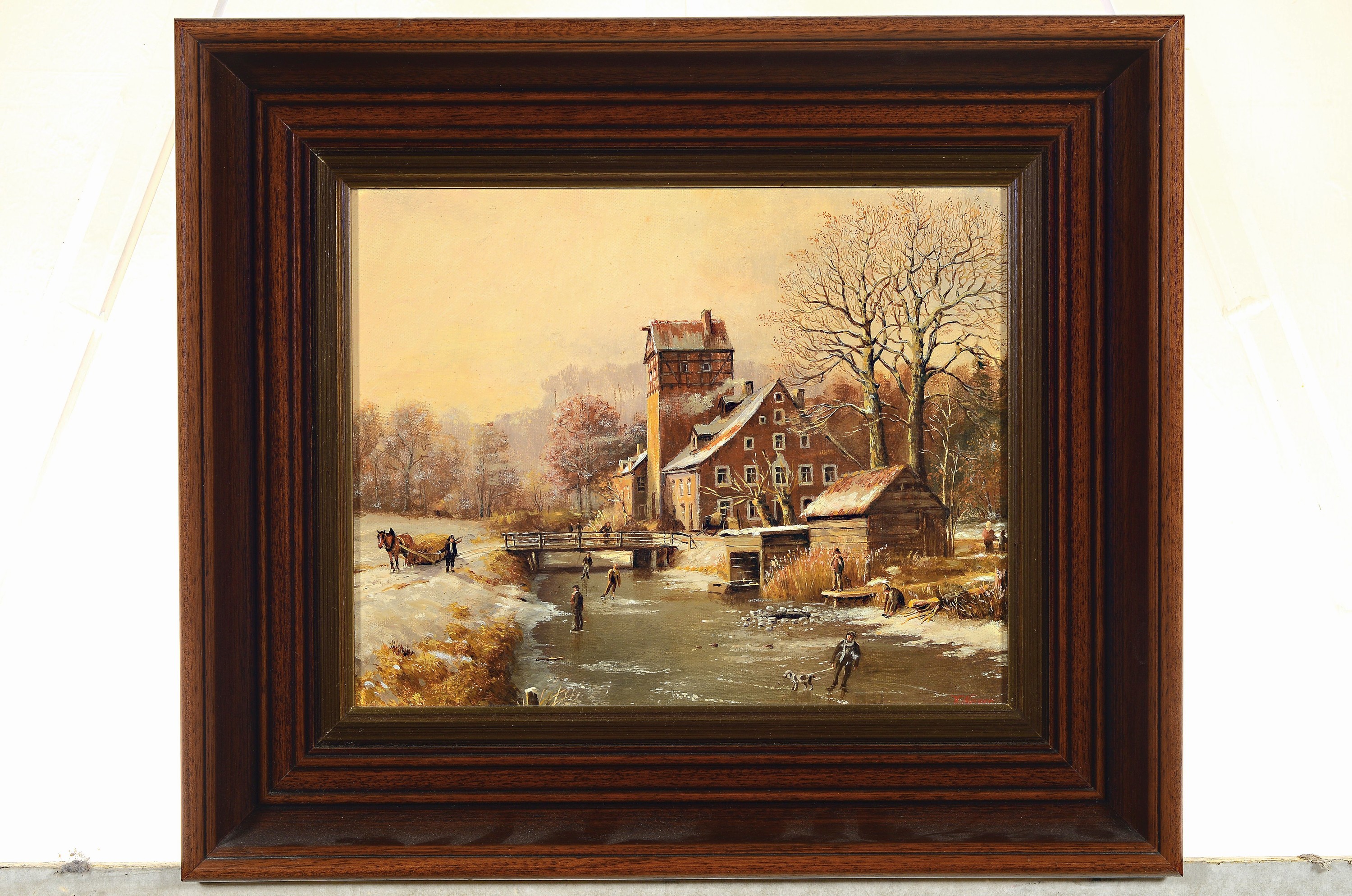 Detail k: Hans Werner, 1925 München-2016, 2 Ölgemälde, "Wintertag an der Zollmühle bei Ellingen/Franken", 24x30 cm, Rahmen 37x42cm; fränkische ...