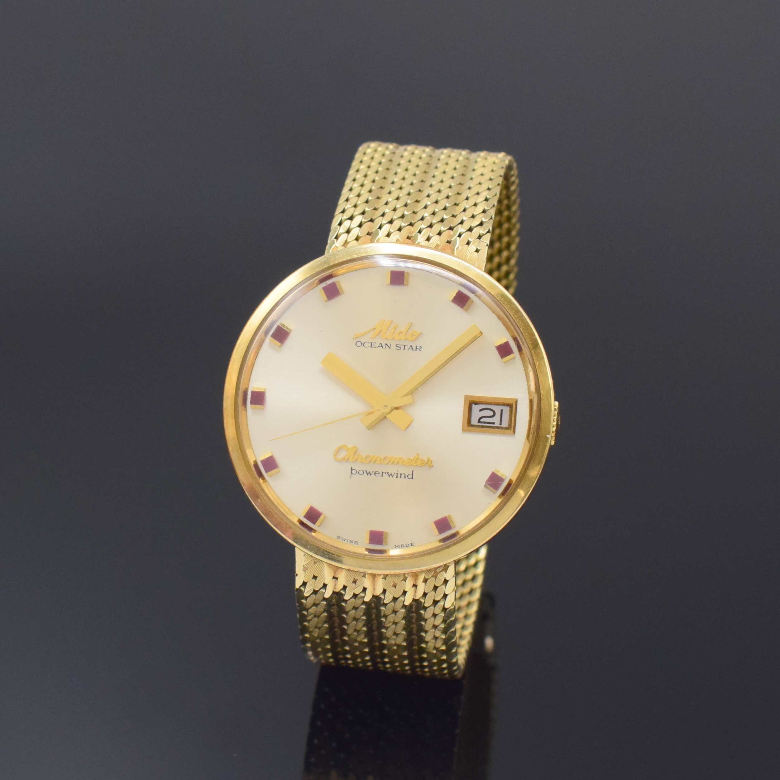 MIDO seltene Chronometer-Armbanduhr Ocean Star powerwind in GG 585/000 Referenz 5067, Automatik, Schweiz um 1965, Monocoque-Geh. inkl. orig. ...
