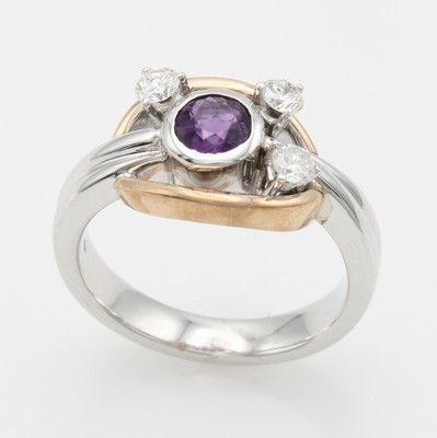 Image Ring mit Amethyst und Brillanten, WG/RG 585/000, Amethyst in Zargenfassung, 3 Brill. ...