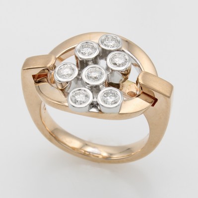 Image Ring mit Brillanten, RG 585/000, z.T. matt., 7 Brill. in rhod. Zargenfassungen zus. ca. ...