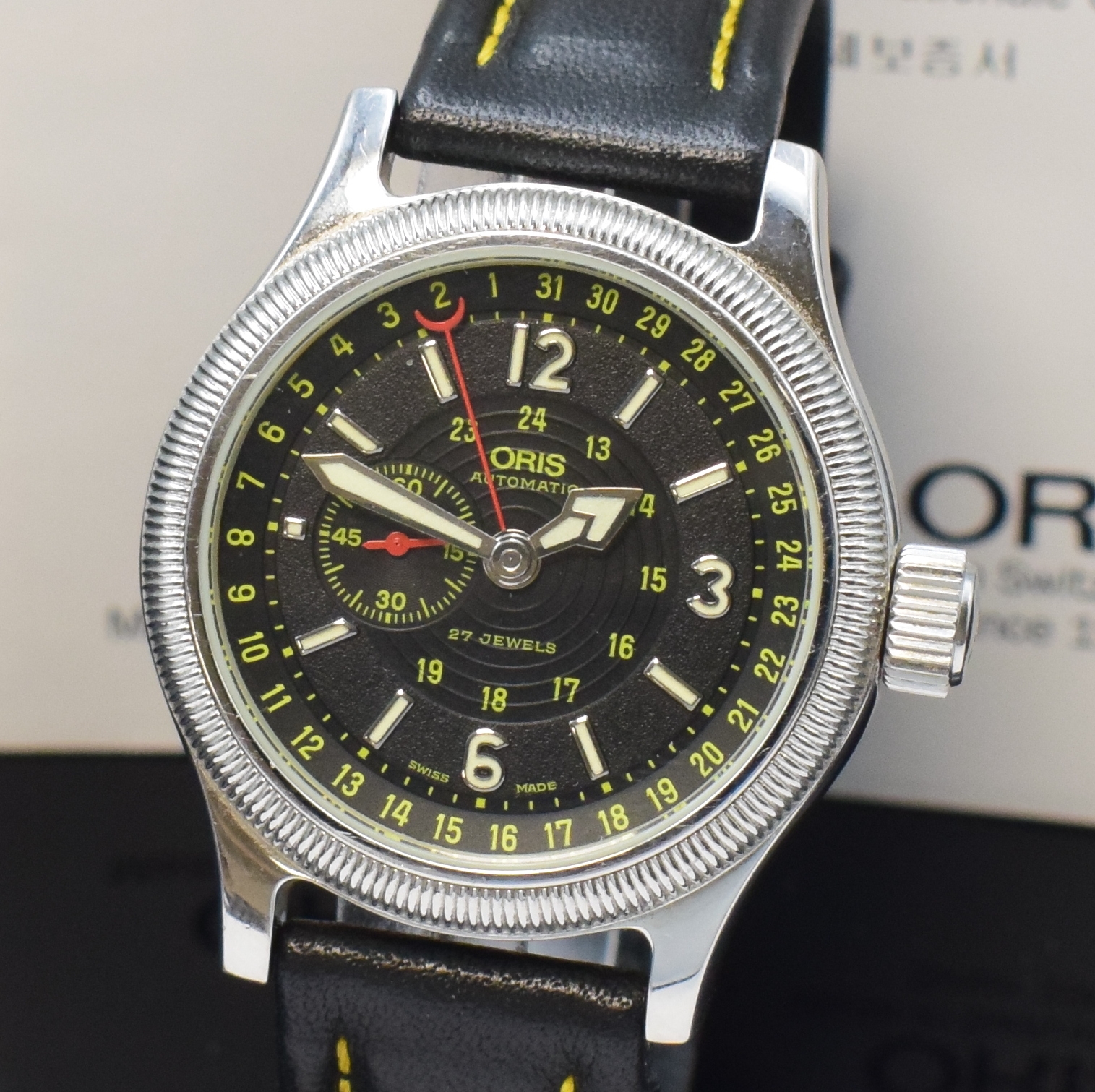 Detail a: ORIS Herrenarmbanduhr Commander Big Crown Pointer Date Referenz 7482, Automatik, Edelstahlgeh. inkl. orig. Lederband m. orig. Dornschl., beids. ...