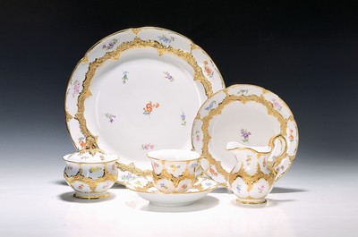 Image Coffee service, Meissen, 1960s, B-shape, with scattered flowers, gold decoration, six ...