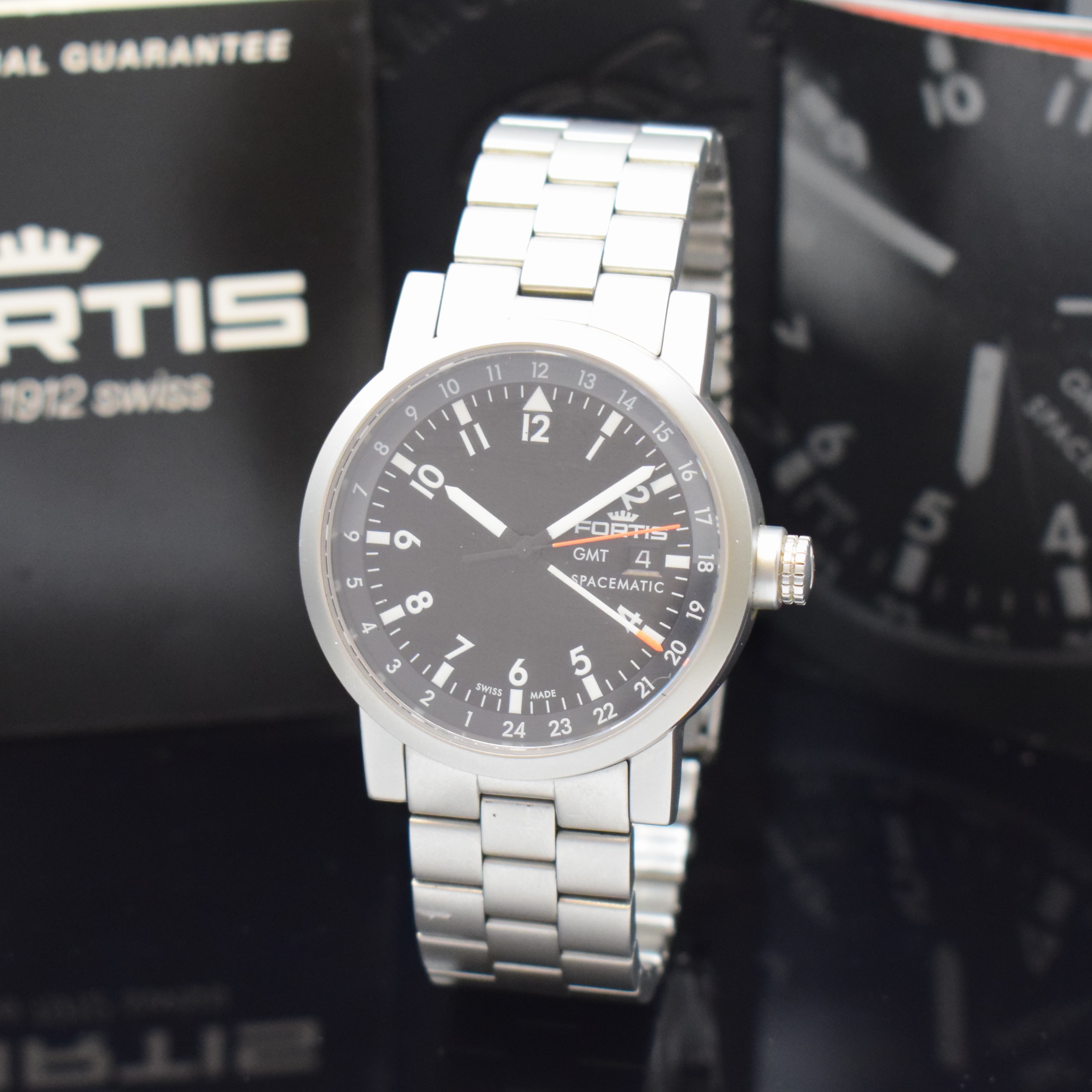 FORTIS GMT Spacematic Herrenarmbanduhr in Stahl Referenz 624.22.148, Schweiz verk. lt. beil. Pap. 03/2003, Automatik, matt. Geh. inkl. orig. ...