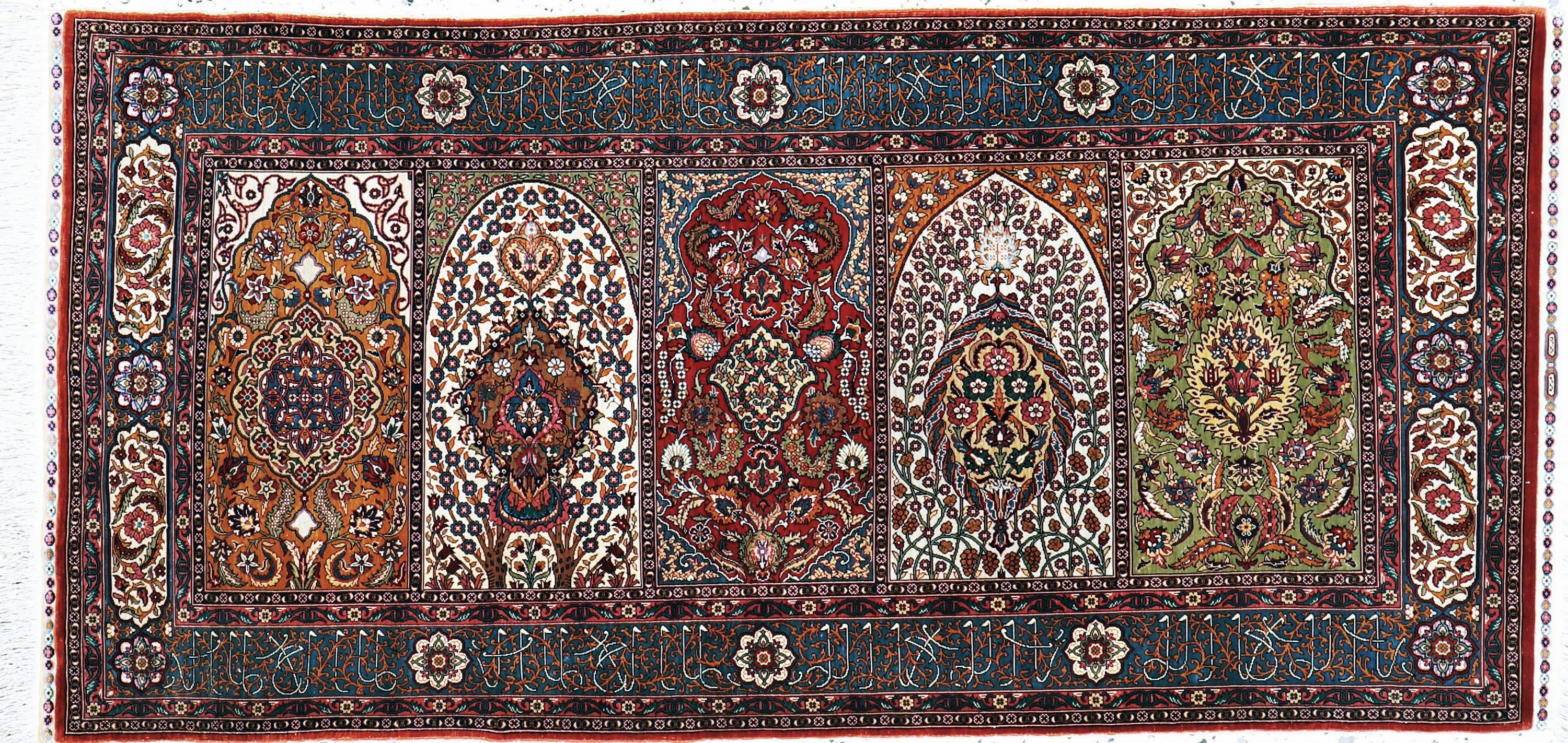 Hereke Seide fein Türkei, signiert(Derin), Ende 20.Jhd, reine Naturseide(Metallbroschiert), ca. 145 x 70 cm, ca. 1,0 Mio. Kn/qm, EHZ: 1