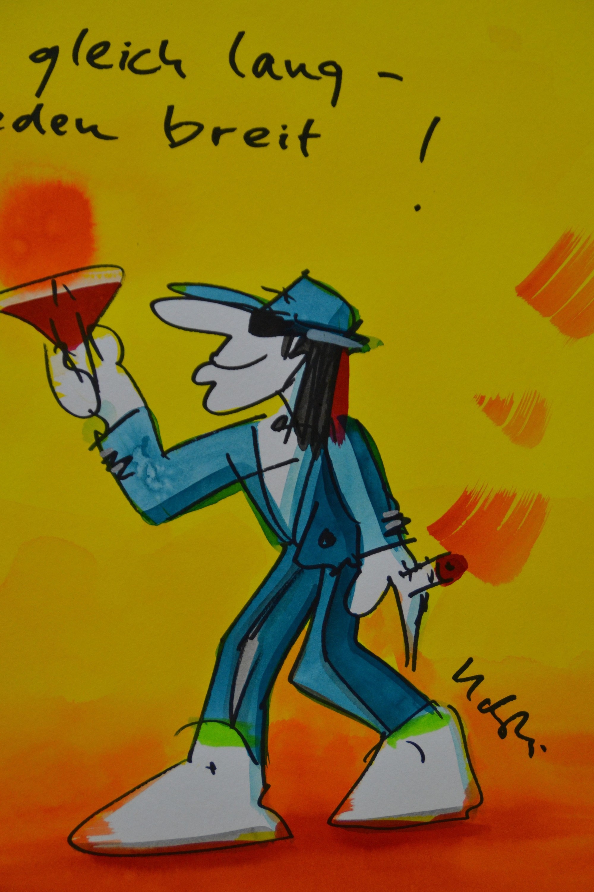 Detail d: Udo Lindenberg, geb. 1946 Gronau, sog. "Lindenwerk", Unikat, Likörell und Aquarell auf Papier, "Alle Tage sind gleich lang - jedoch ...