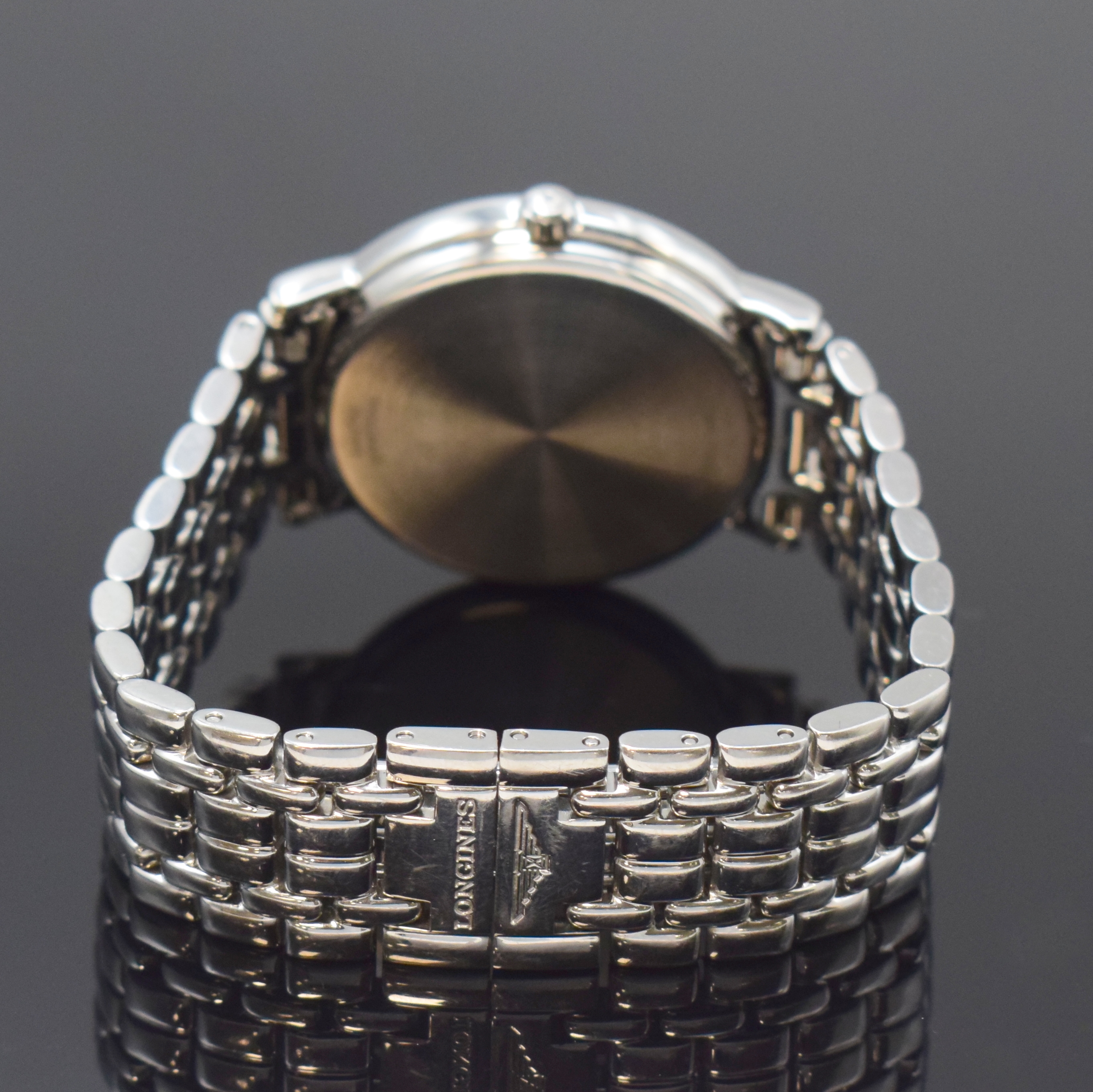 Detail b: LONGINES Elegance Armbanduhr Referenz L4.721.4, Automatik, Schweiz um 2010, Edelstahlgeh. inkl. Gliederband m. dopp. Faltschl., Saphirglas, Boden ...