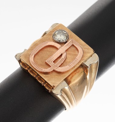 Image Solid 18 kt gold brilliant-gents ring , YG/RG/WG 750/000, applied YG plate with monogram ...