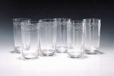 Image 6 water glasses, KPM Berlin, model Kurland, colorless crystal glass cut and ground, ...