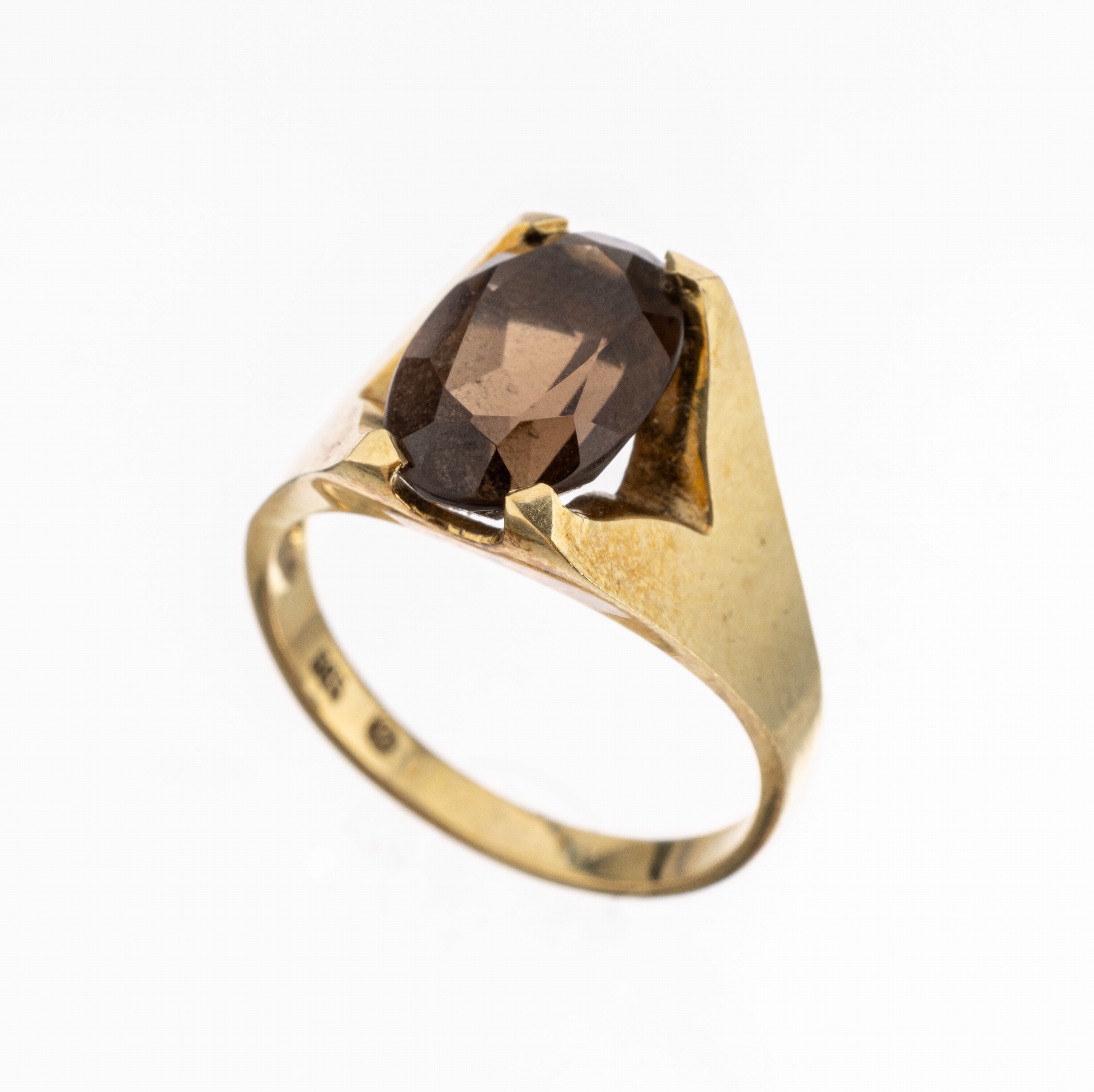 14 kt Gold Rauchquarz Ring, GG 585/000, ovalfacett. Rauchquarz, RW 55, ca. 4.4 g