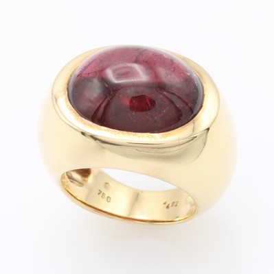 Image Ring mit Rubellit, GG 750/000, ovaler Rubellitcabochon, Gesamtgew. ca. 20.9 g, RW ca. 56 ...