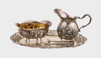 Image Silver set, 800 silver, german , probably Hanau ca. 1900, comprised of: tray, approx. ...