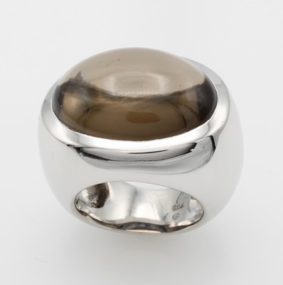 Image Ring mit Rauchquarz, WG 750/000, ovaler Quarzcabochon, Gesamtgew. ca. 29.6 g, RW ca. 55 ...