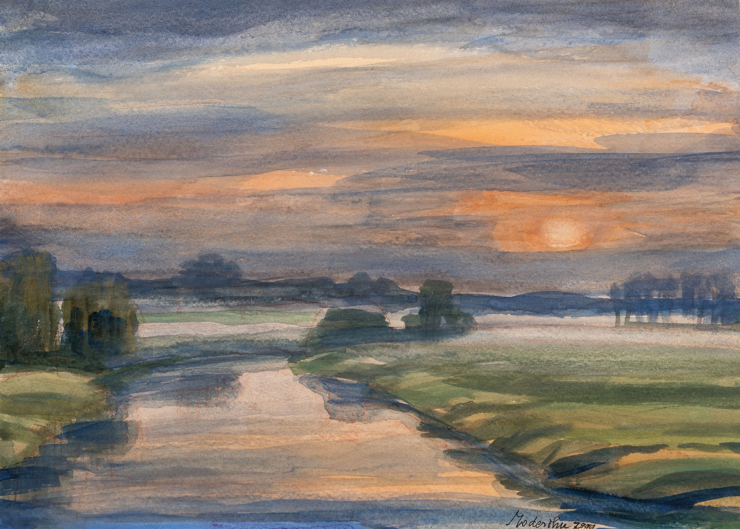 Christian Modersohn, 1916-2009, Morgennebel an der Wümme, Gouache auf Papier, rechts unten signiert und dat. 1999, ca. 23x30.5cm, PP, u.Gl., R. ca. ...