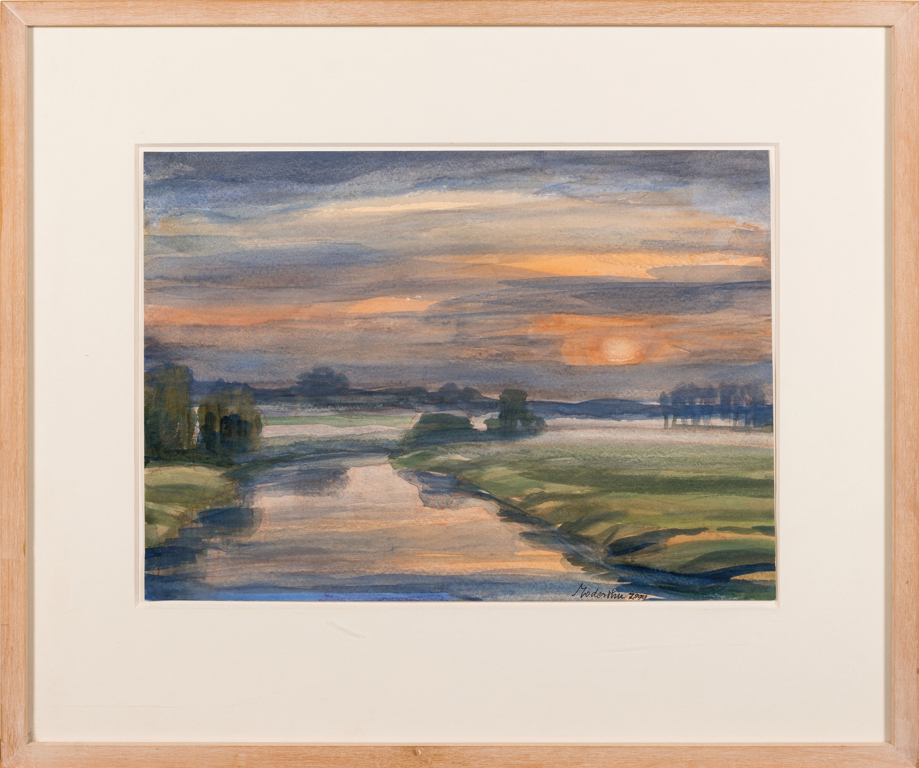 Detail k: Christian Modersohn, 1916-2009, Morgennebel an der Wümme, Gouache auf Papier, rechts unten signiert und dat. 1999, ca. 23x30.5cm, PP, u.Gl., R. ca. ...