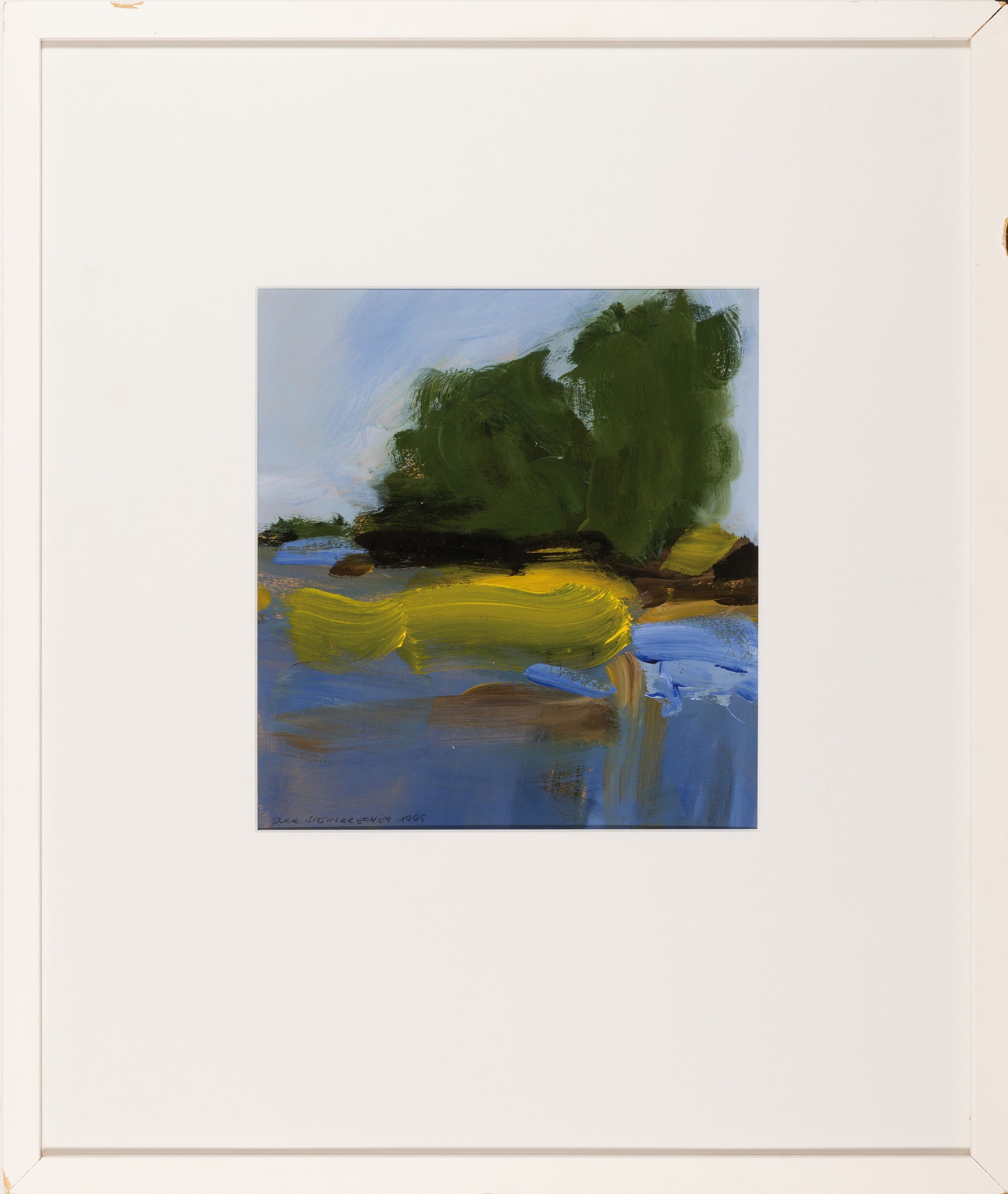Detail k: Puck Steinbrecher, geb. 1950, abstrakte Landschaft, Gouache auf Papier, links unten sign. und dat. 1999, ca. 28x26cm, PP, u.Gl., R. ca. 63x53cm, ...