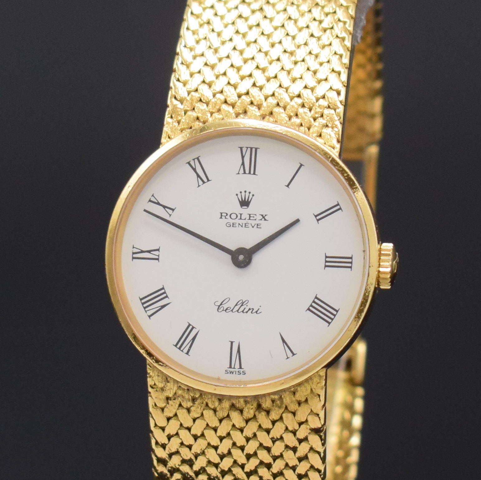 Detail a: ROLEX Damenarmbanduhr Serie Cellini in GG 750/000 Referenz 3822, Handaufzug, Schweiz um 1969, Milanaiseband, Boden aufgedr., emailfarb. Zifferbl. m. ...