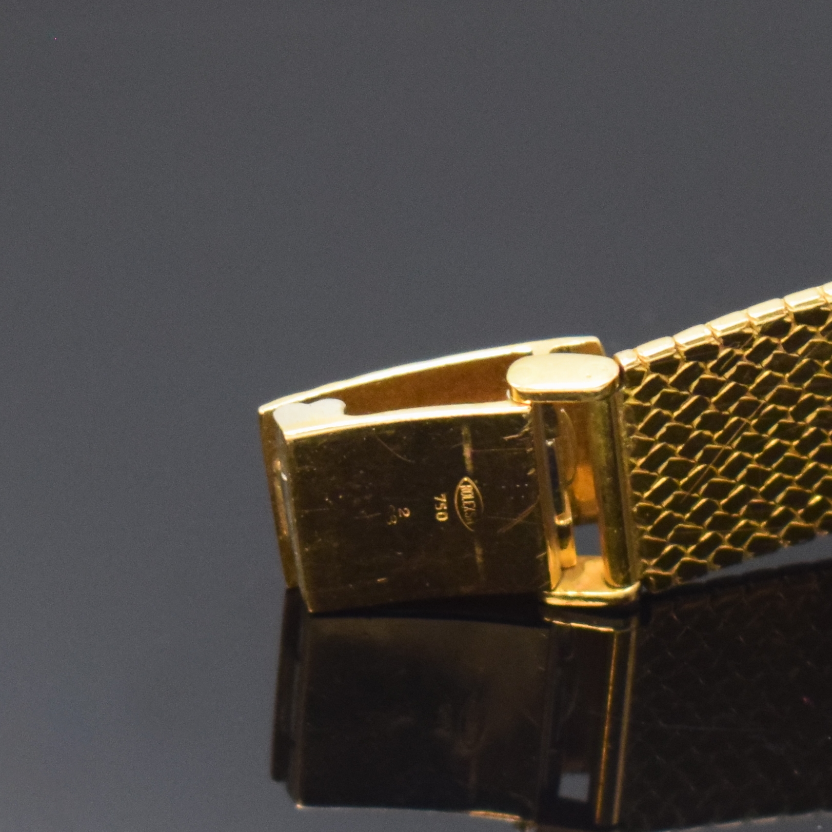 Detail c: ROLEX Damenarmbanduhr Serie Cellini in GG 750/000 Referenz 3822, Handaufzug, Schweiz um 1969, Milanaiseband, Boden aufgedr., emailfarb. Zifferbl. m. ...
