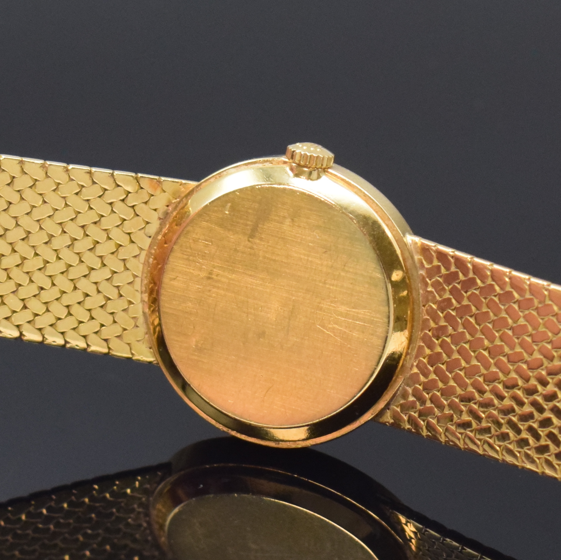 Detail d: ROLEX Damenarmbanduhr Serie Cellini in GG 750/000 Referenz 3822, Handaufzug, Schweiz um 1969, Milanaiseband, Boden aufgedr., emailfarb. Zifferbl. m. ...