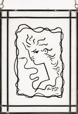 Image Glasbild nach Jean Cocteau, Gesichter, num. 23/30, Rand in Bleiverglasung,ca. 46x35cm