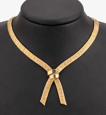 Image 14 kt gold necklace, YG 585/000, satin finished, single links with cross shaped ...