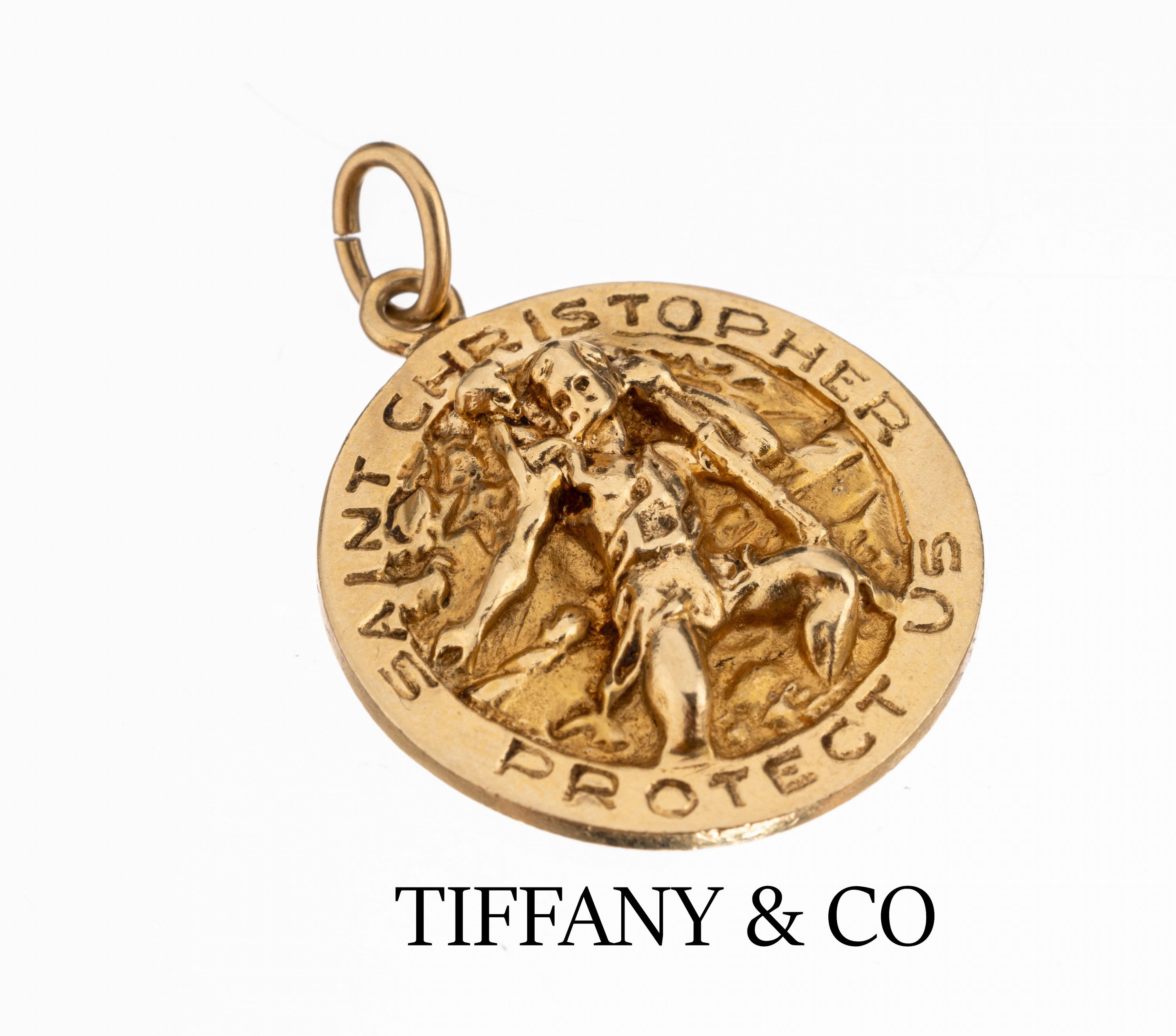 14 kt Gold TIFFANY & Co Anhänger, GG 585/ 000, Saint Christopher protect us, D. ca. 2.5 cm, ca. 10.9 g
