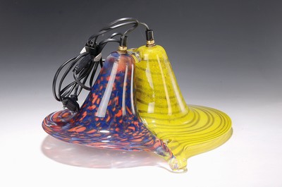 Image Table lamp, Murano Italy, 1980s, mouth-blown glass, one half with yellow and brown ...