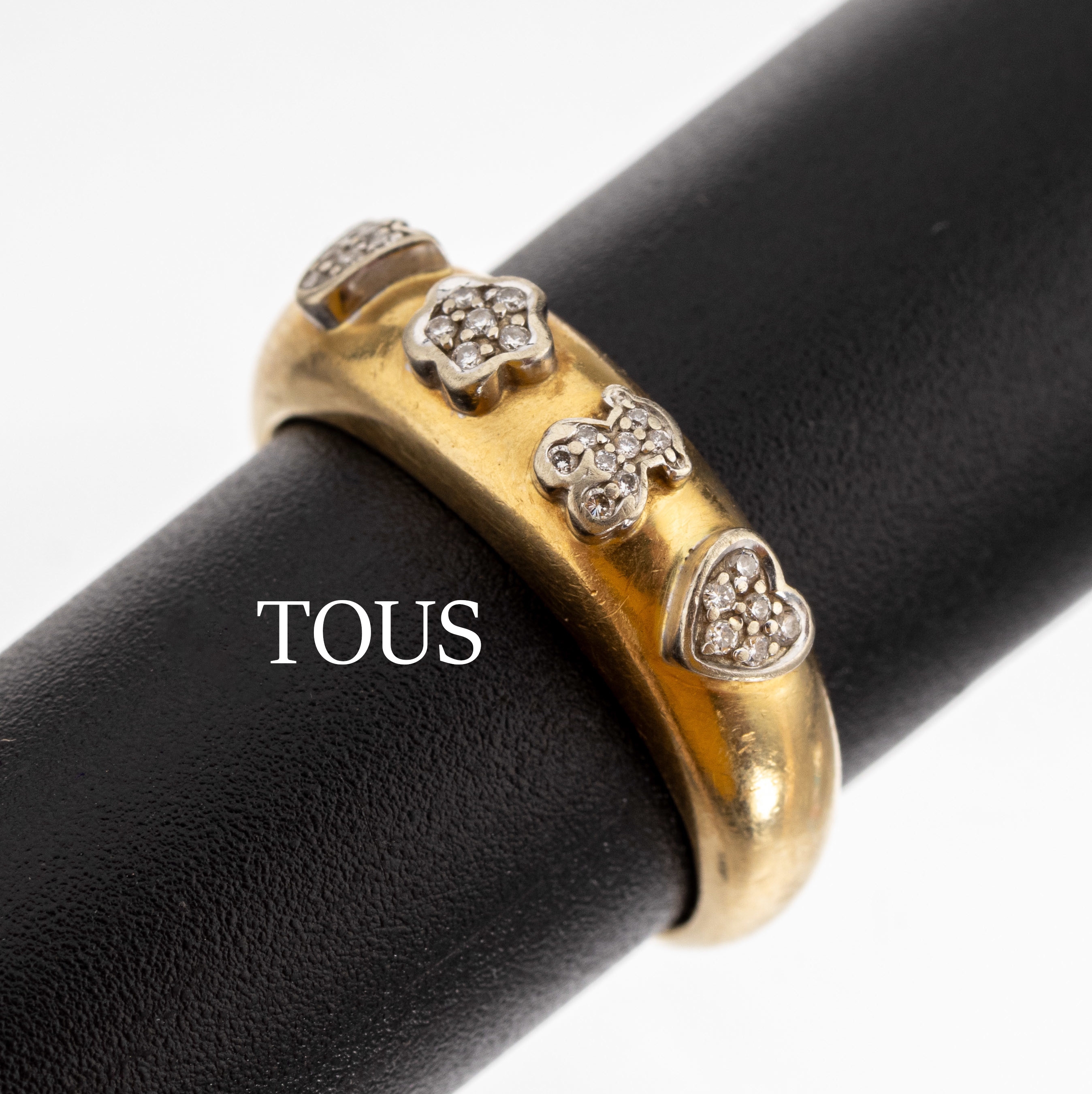 18 kt Gold TOUS Diamant Ring, GG/WG 750/ 000, aufgelegte WG Elemente in versch. Formen,bes. mit insg. 26 Diamanten zus. ca. 0.13 ct Weiss/si-p 1, ...