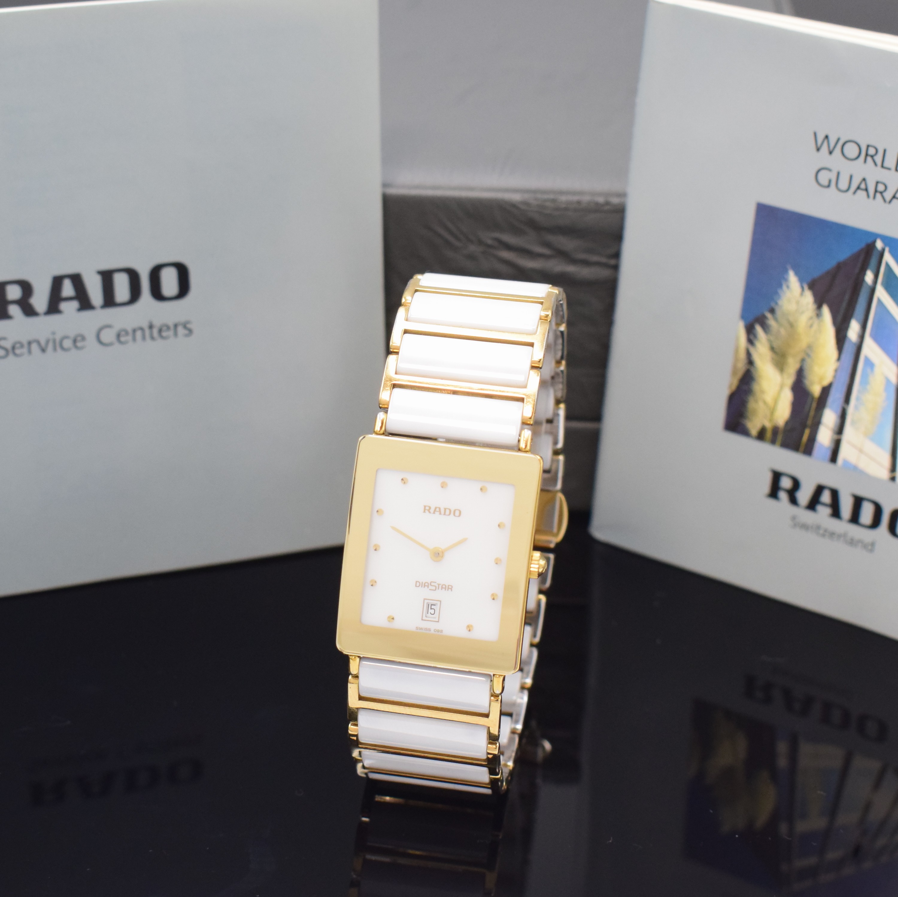 RADO Armbanduhr Serie Diastar Referenz 160.0281.3N, Schweiz um 1995, verg. Geh. mit kratzfesten Glas, Stahlboden aufgedr., Keramikband mit verg. ...