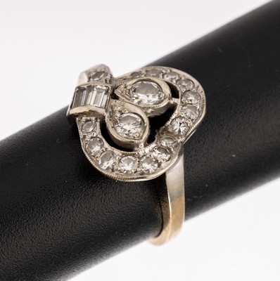 Image 14 kt Gold Diamant-Ring, GG 585/000 gepr., Ringkopf Platin um 1920, 2 ...