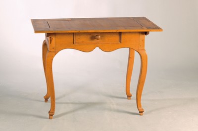 Image Small desk, 19th century, solid cherry wood, one drawer, surface with inlays made of ...