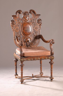 Image Armchair, 19th century, solid oak, elaborate carvings of volutes, acanthus, shell ...