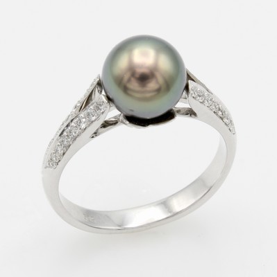 Image Ring mit Tahitizuchtperle und Diamanten, WG 585/000, runde, grau-braune Perle, D. ca. 8 ...