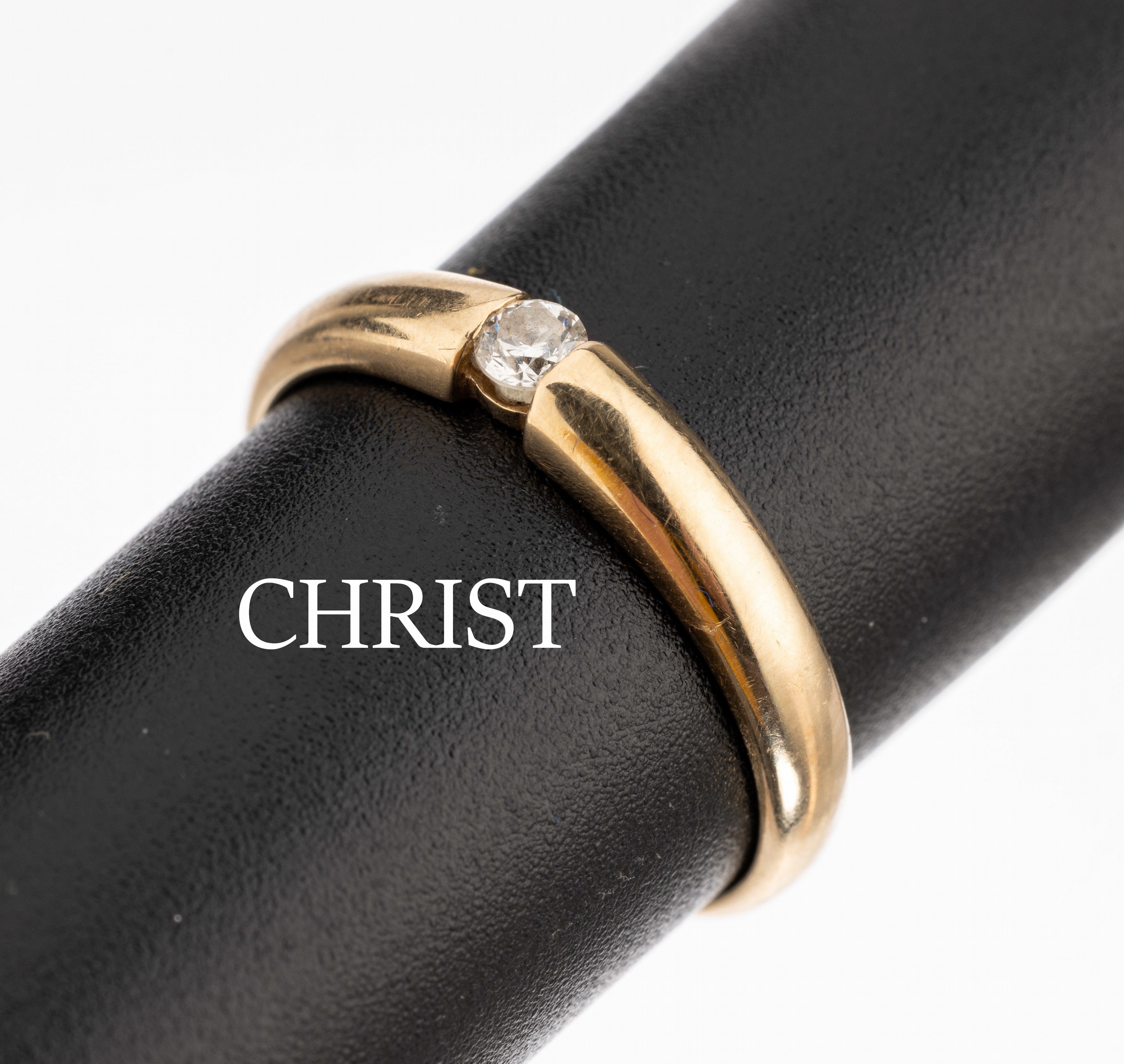 14 kt Gold CHRIST Brillant-Ring, GG 585/000, einzelner Brillant ca. 0.10 ct Weiss/p, Angaben grav., RW 54, ca. 2.8 g