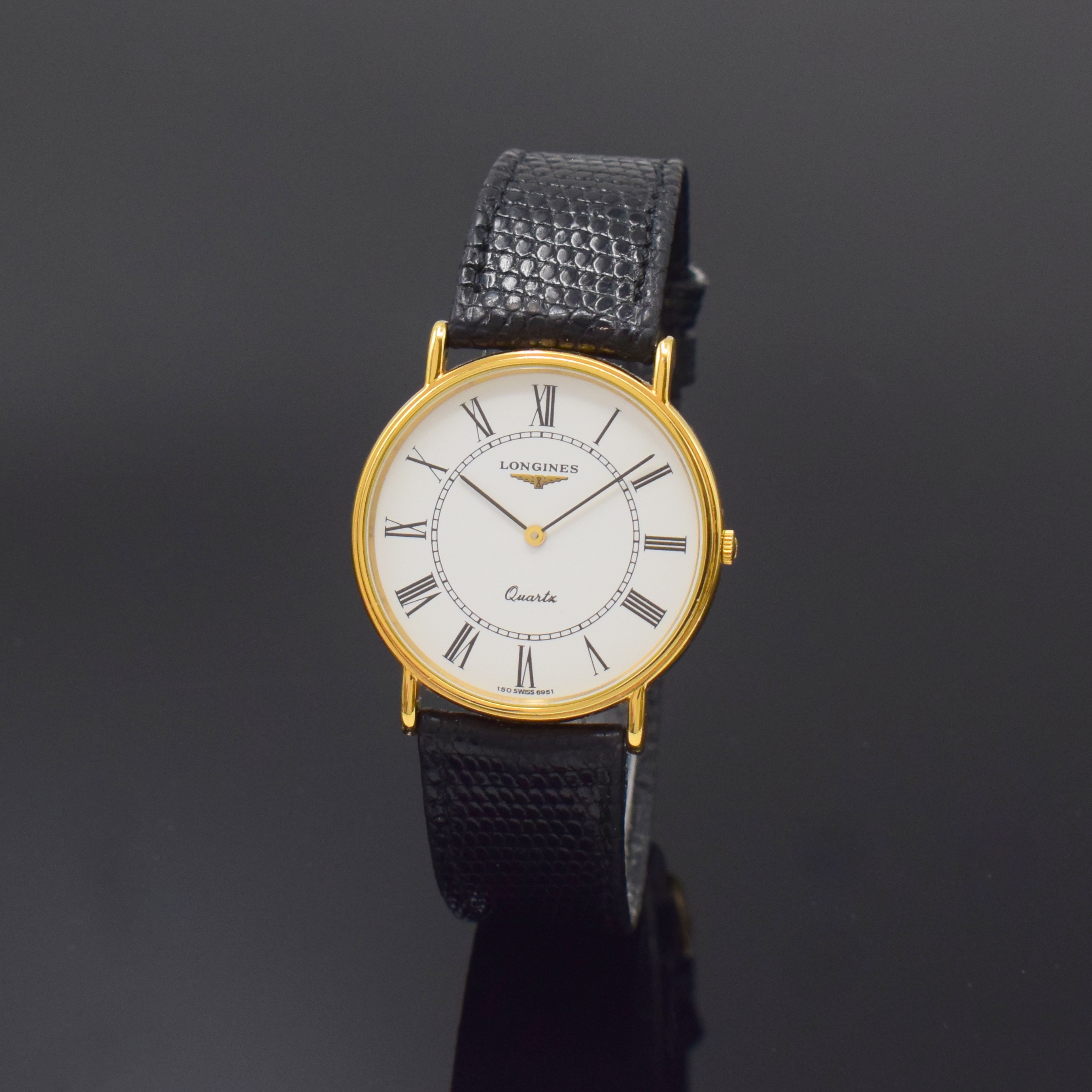 LONGINES Armbanduhr Presence Referenz 6951 6 150, quarz, Schweiz um 2000, verg. Geh., Edelstahlboden aufgedr., emailfarb. Zifferbl. m. röm. Std., ...