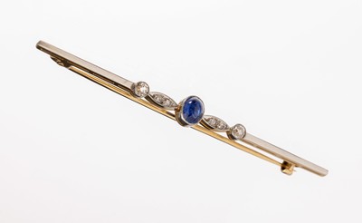 Image 18 kt gold sapphire-diamond-brooch, approx. 1900 , YG 750/000 tested, obverse platinum, ...