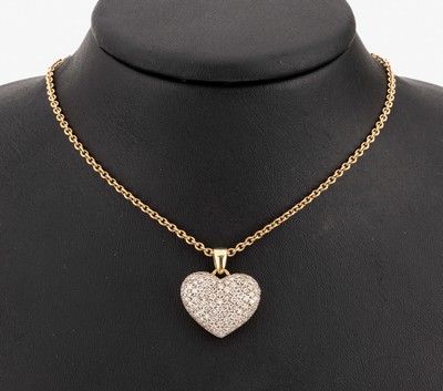 Image 14 kt gold brilliant-heart pendant , WG/YG 585/000, front WG with brilliants total ...