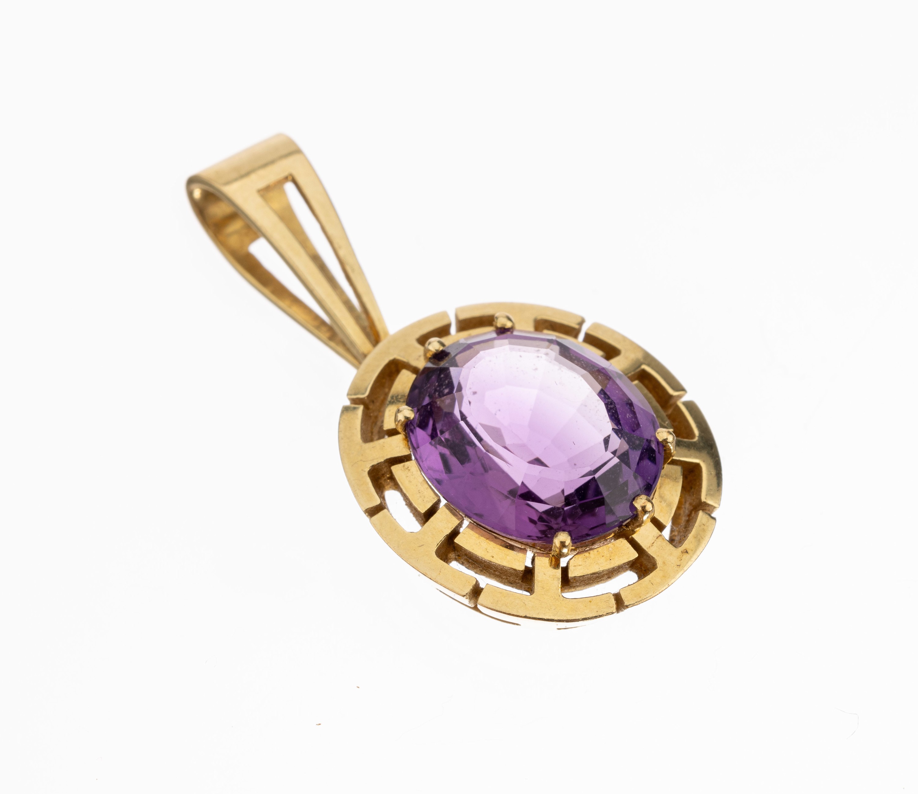 14 kt Gold Amethyst-Anhänger, GG 585/000, ovalfacett. Amethyst ca. 5.0 ct, ca. 8.2 g