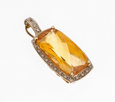 Image 14 kt gold citrine diamond pendant , YG 585/000, 1950s, bevelled citrine approx. 8.50 ...