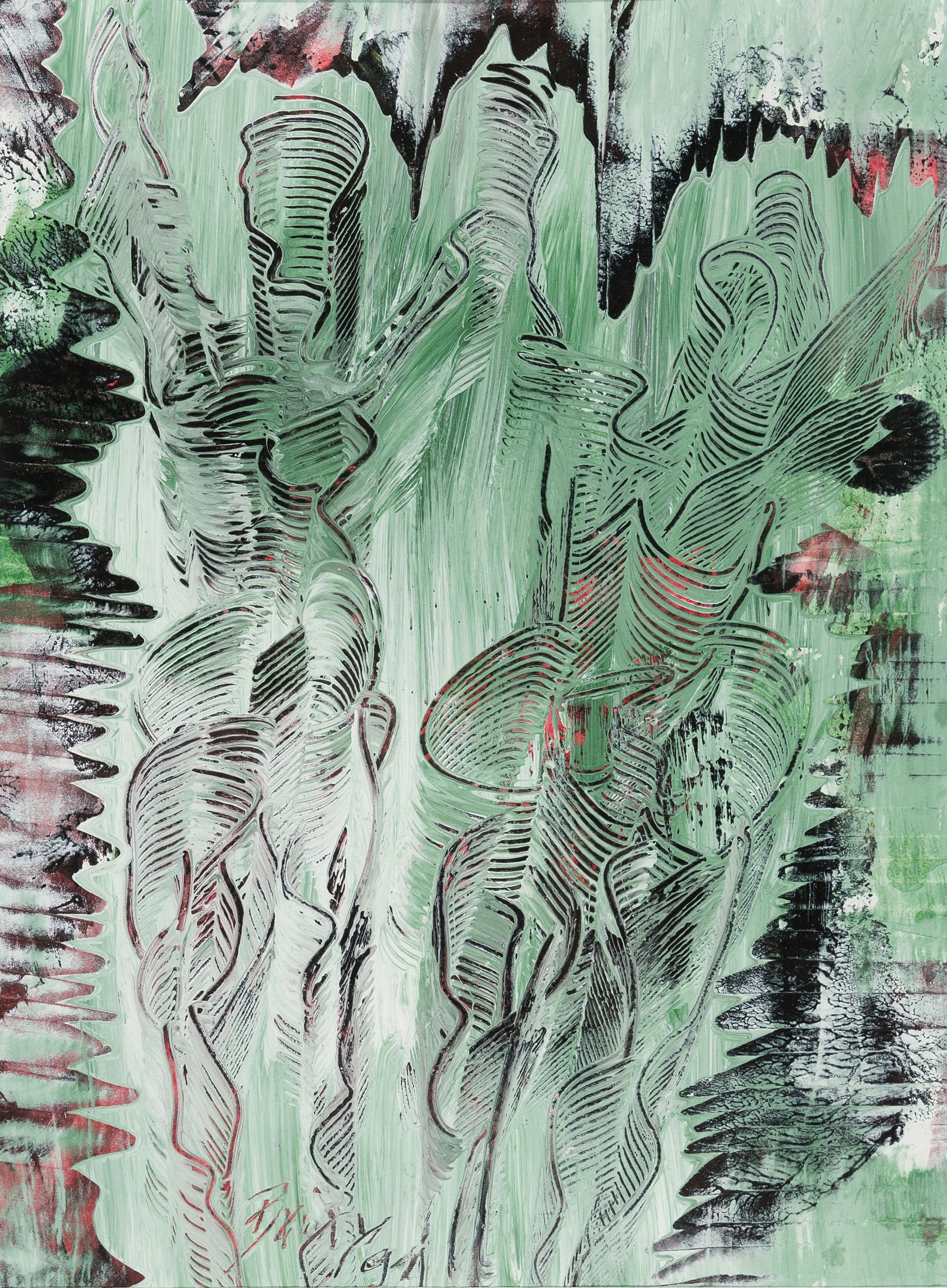 Detail k: Brixy, Zeitgenössischer Künstler aus Mannheim, Paar, Mischtechnik auf Papier, signiert, dat. 91, 19 x 14 cm, unter Glas, Rahmen: 31 x 25 cm, kl. ...