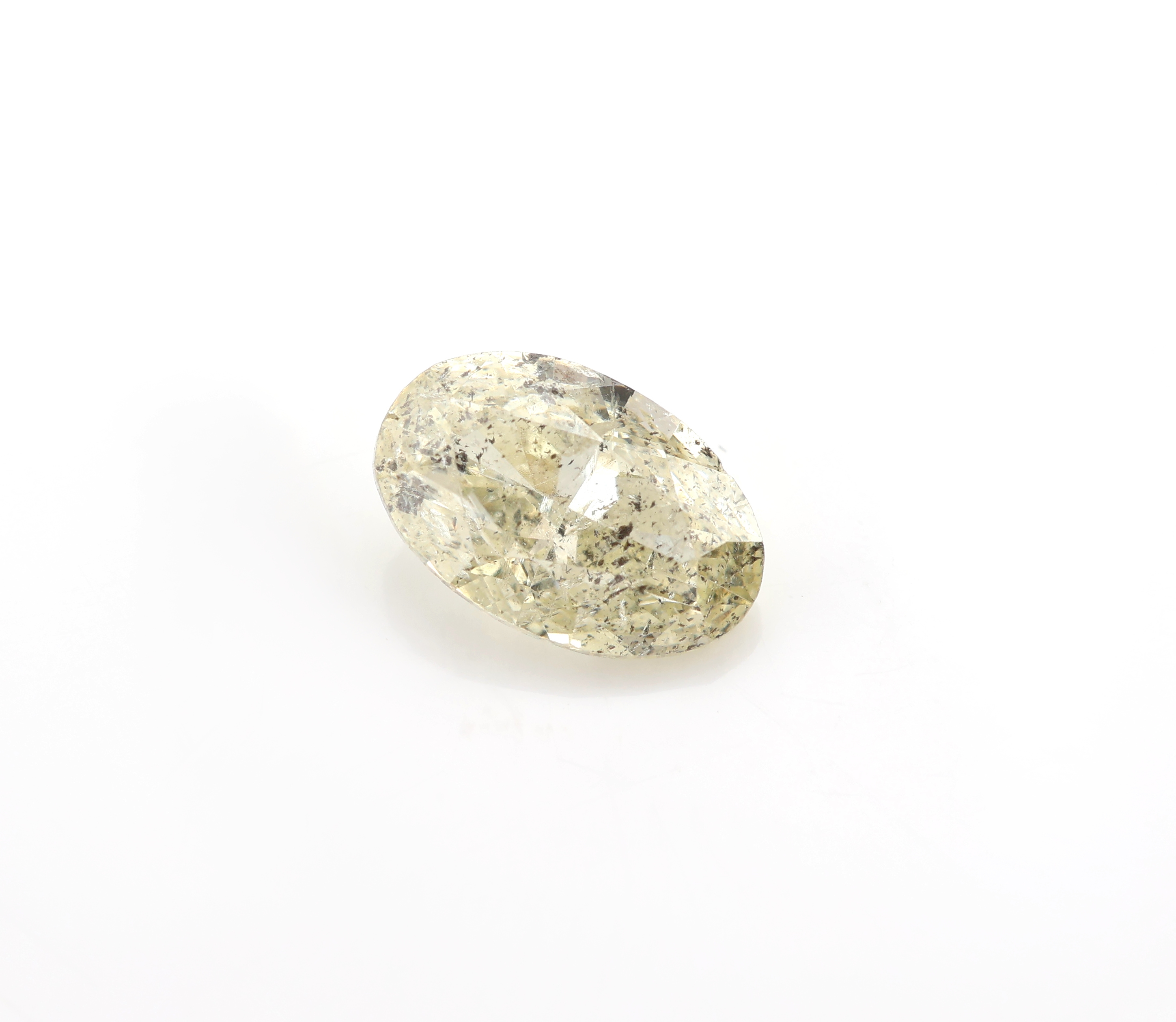 Loser Diamant, ca. 1.00 ct, ovalfacett., natural fancy light greenish Yellow/p2, ca. 7.76 x 5.02 x 3.17 mm, mit GEM Report 12/2022