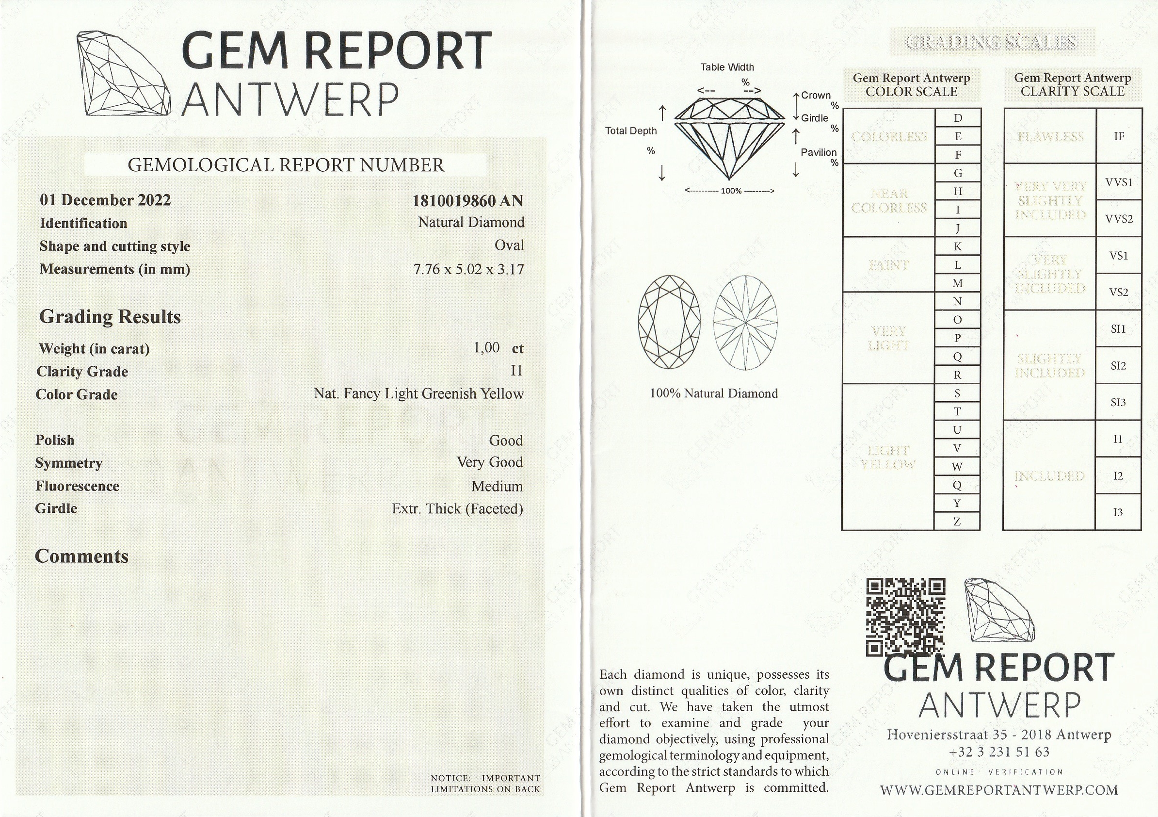 Detail c: Loser Diamant, ca. 1.00 ct, ovalfacett., natural fancy light greenish Yellow/p2, ca. 7.76 x 5.02 x 3.17 mm, mit GEM Report 12/2022