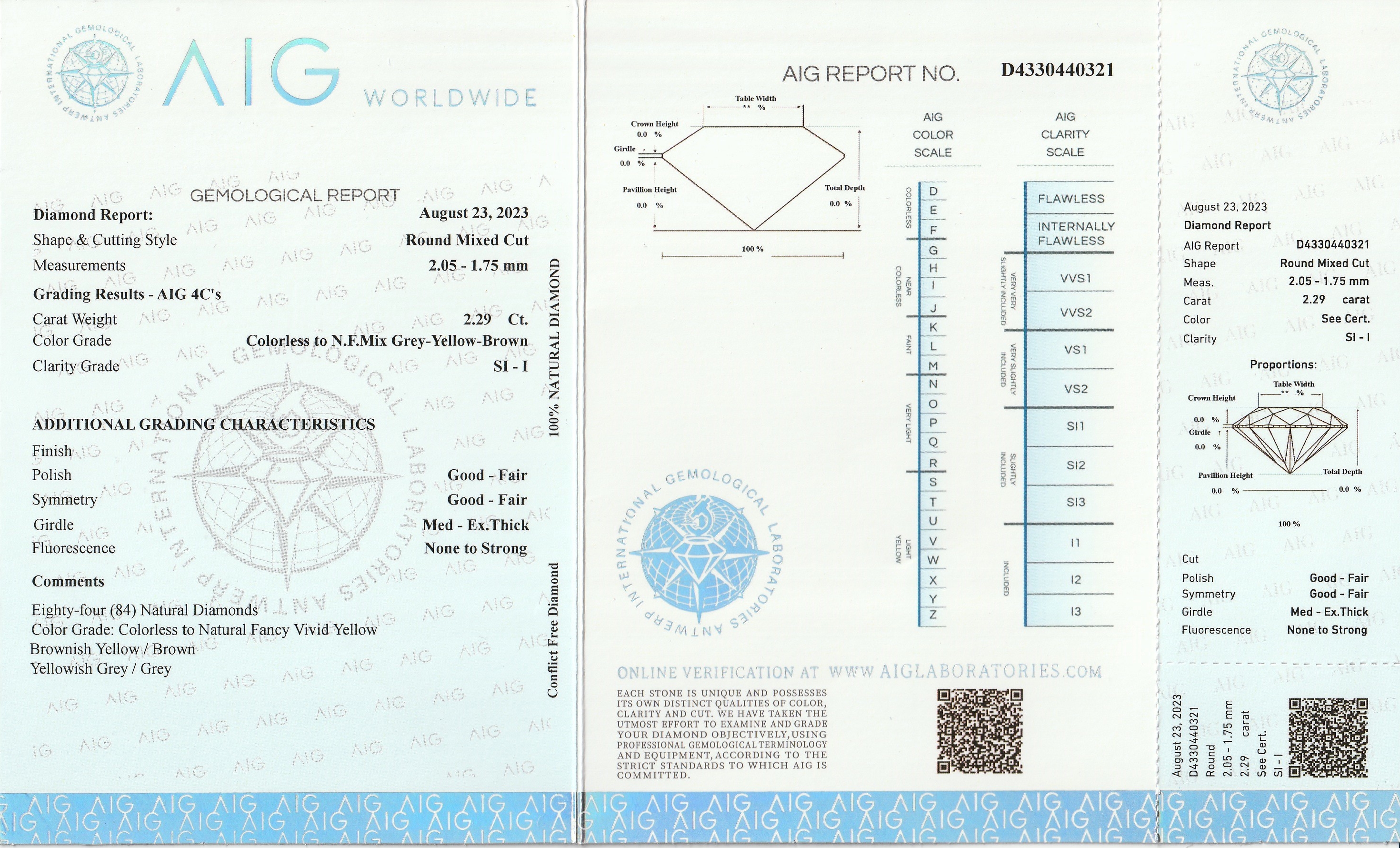 Detail a: Lot lose Diamanten zus. ca. 2.29 ct, round mixed Cut, versch. farbig/si-p, verschweisst, mit AIG-Expertise