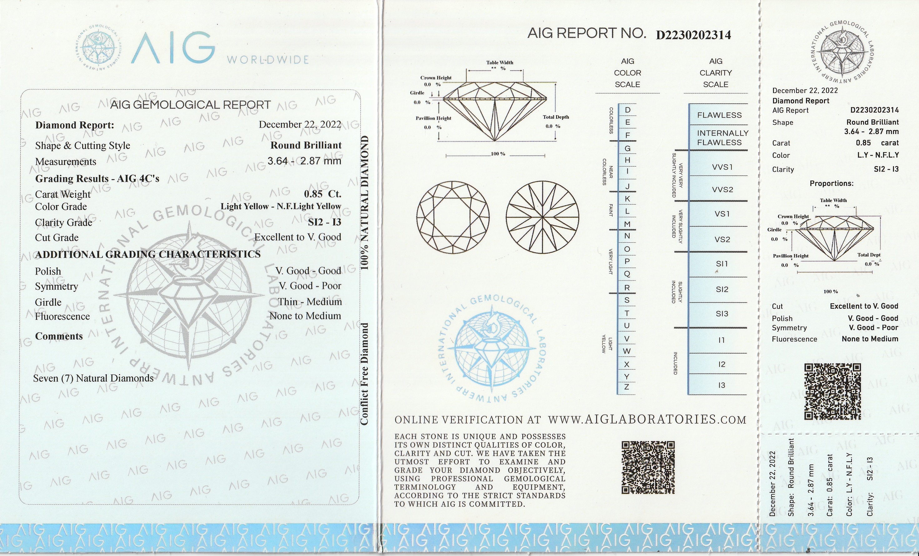 Detail a: Lot lose Brillanten zus. ca. 0.85 ct, light Yellow-N.F.light Yellow/si2-p3, verschweißt, mit AIG-Expertise 12/2022