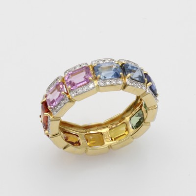 Image Ring mit Saphiren und Brillanten, GG 750/000, 12 bunte Saphire zus. ca. 6.16 ct im ...