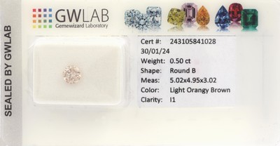 Image Loser Brillant ca. 0.50 ct, light orangy Brown/p1, ca. 5.02 x 4.95 x 3.02 mm, ...