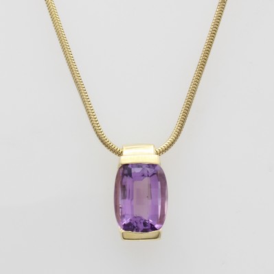 Image Anhänger mit Amethyst an Kette, GG 585/000, Amethyst im Sonderschliff, L. ca. 42 cm ...