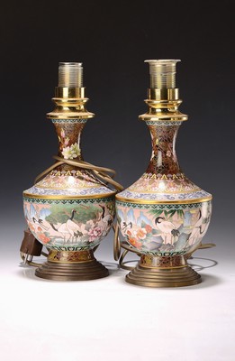 Image Pair of cloisonne table lamps, Japan, 20th century, vase body, colorful cloisonne ...