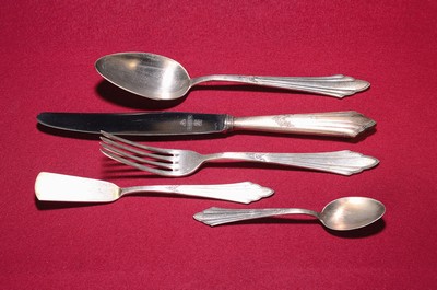 Image Cutlery set, WMF, 1st half of the 20th century, with fan decor, silver- plated 90/100 ...